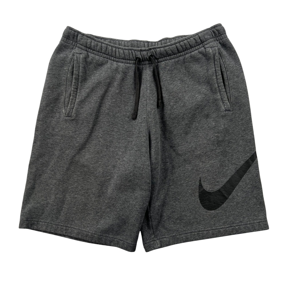 Nike Fleece Sweat Shorts Men M Gray Big Swoosh Drawstring Gym Athletic Gym
